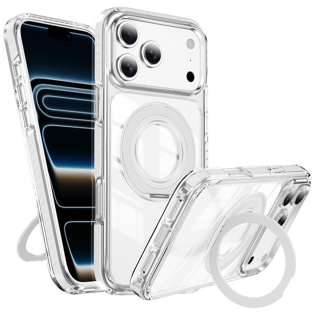 Магнитный прозрачный чехол для iPhone 17 Pro Max с двухцветной вращающейся подставкой для Apple 16/15 Pro