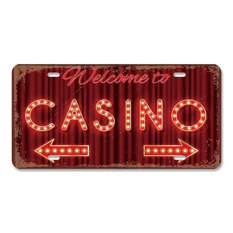 High Definition Metal Tin Sign Las Vegas Casino Vintage License Plate Style Wall Art Decor for Home Bar Garage
