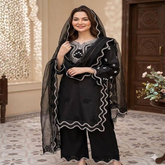 The Zoya Scalloped Organza & Cotton Palazzo Suit Set