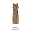 Kaslead New Women Clothes Western Style Silk Satin Texture Twist Sleeveless Swing Collar Dress