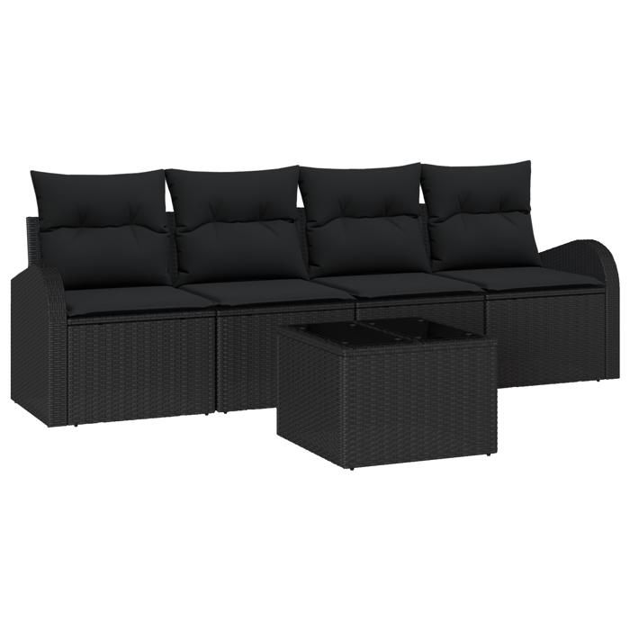 VidaXL Ensemble de canapé de jardin de 5 pièces avec coussins noir poly rattan 3345913
