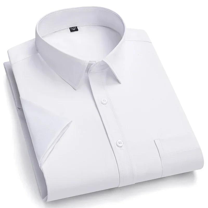Летняя мужская рубашка Не требует глажки Антискладки Business Casual Однотонная Эластичная Гладкая С коротким рукавом Для работы Социальная