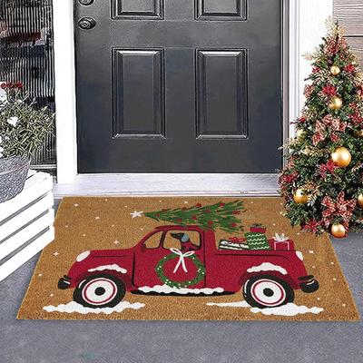 Рождественский коврик для двери с рисунком автомобиля Welcome Mat Нескользящий Моющийся Зимний Ковер с Основой Коврик для Входа Домашняя Вечеринка Рождественское Украшение