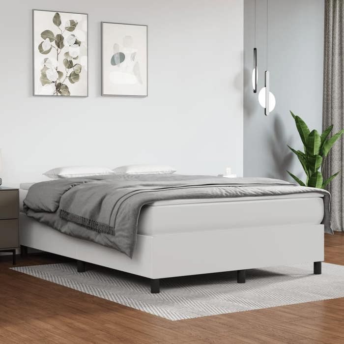 Maison Exclusive - Sommier à lattes de lit avec matelas Blanc 140x190cm Similicuir