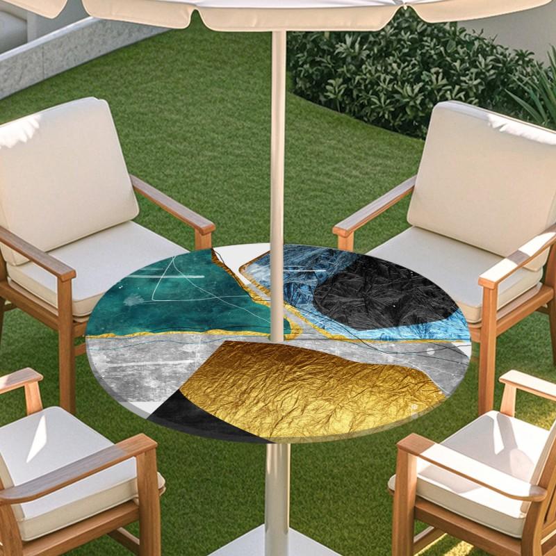 Outdoor Round Table Cover With Umbrella Hole Elastic Edge Waterproof Patio Dining Tablecloth Garden Terrace