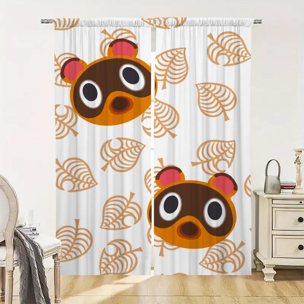 Набор из 2 кухонных штор для окна, штора для двери в гостиную, Animal Crossing, перегородка, декор спальни, светоблокирующие, изготовлены из полиэстера, обработка поверхности