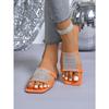Модные тапочки женские 2024Woman Square Head Rhinestone Hollow Sexy Universal Shoes Flat Open Toe Airful Beach Shoes Slides