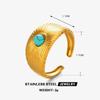Retro Ethnic Gemstone Sunburst Textured Stainless Steel Wide Open Rings for Women Mixed Turquoise Stackable Jewelry Holiday Gift