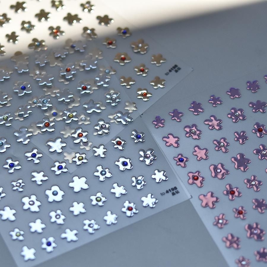 Colorful Jelly Flower Red Orange Crystal Daisy Rhinestone Laser Self Adhesive Nail Art Decoration Sticker Manicure Decal
