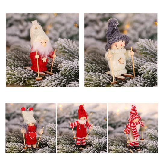 Christmas Ski Girl Doll Handmade Knitted Hat Clothes Reusable Xmas Tree Hanging Gnome Decoration Ornament Pendant Party Holiday Festival Gift
