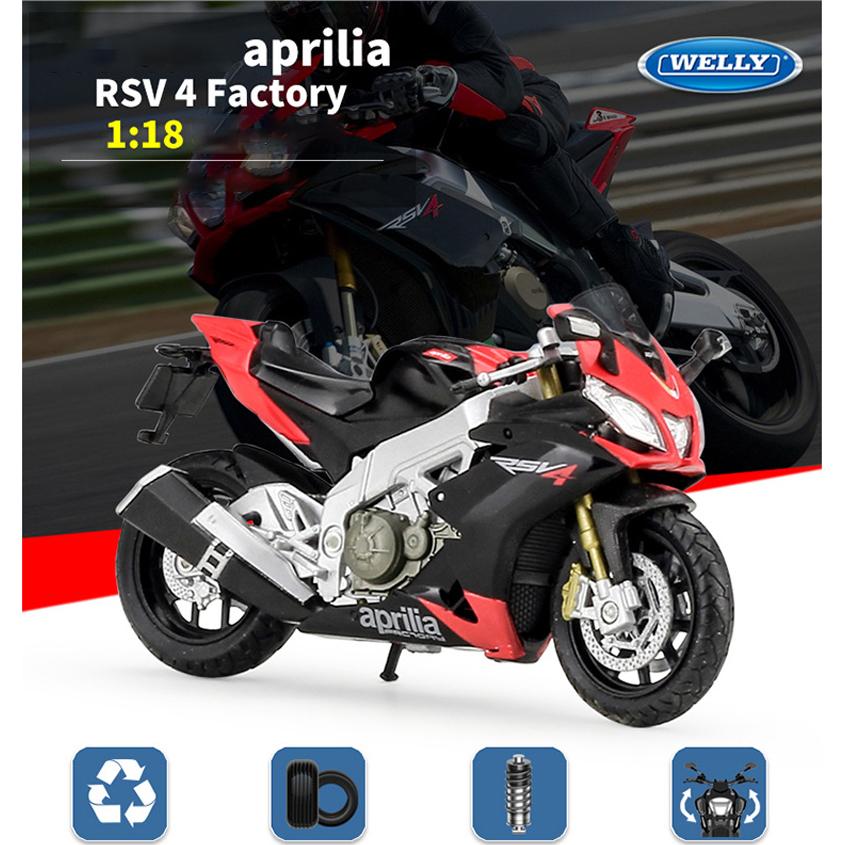 Масштаб 1/18 Welly Aprilia RSV 4, заводская модель мотоцикла из сплава, литье под давлением, металлические игрушечные транспортные средства, модель мотоцикла, коллекция высокой имитации, детские подарки