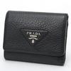 Б/у / PRADA Vitello Dino Кожаный Мини-кошелек / Тройной кошелек 1MH043 Кожа Черный/Серебряная фурнитура [Б/у]