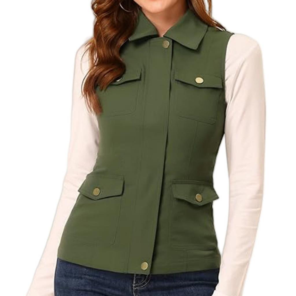 New Arrival Solid Color Sleeveless Women's Vest Zipper Cardigan Vest Coat with Multi Pockets for Women Europe America