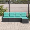 Sofa Set with Cushions 5 pcs Black and Turquoise Poly Rattan