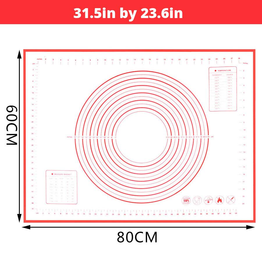 Очень большой силиконовый коврик для выпечки 32"x24" - Антипригарный, нескользящий коврик для теста с разметкой от Leeseph (Красный и черный)