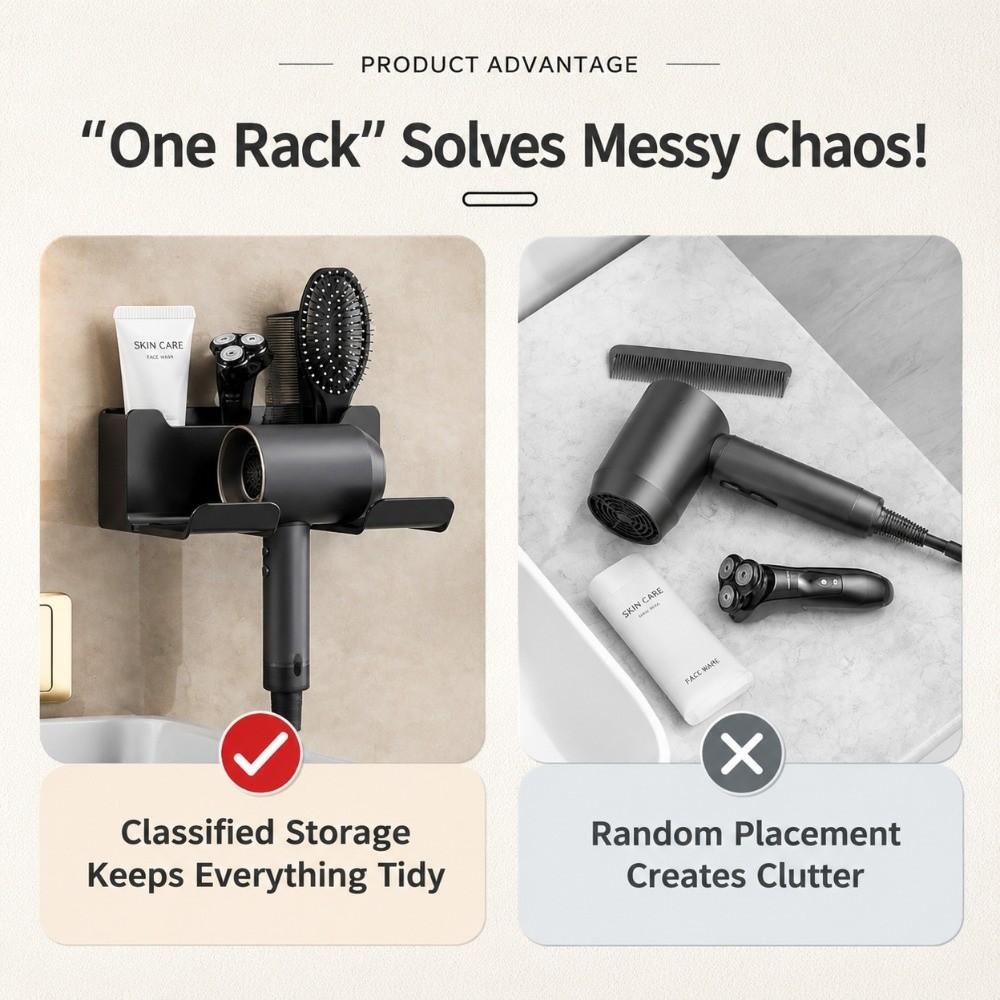 1Pc Punch-Free Hair Dryer Storage Rack Wall Mounted Hair Dryer Stand Blow Dryer Organizer Home Use