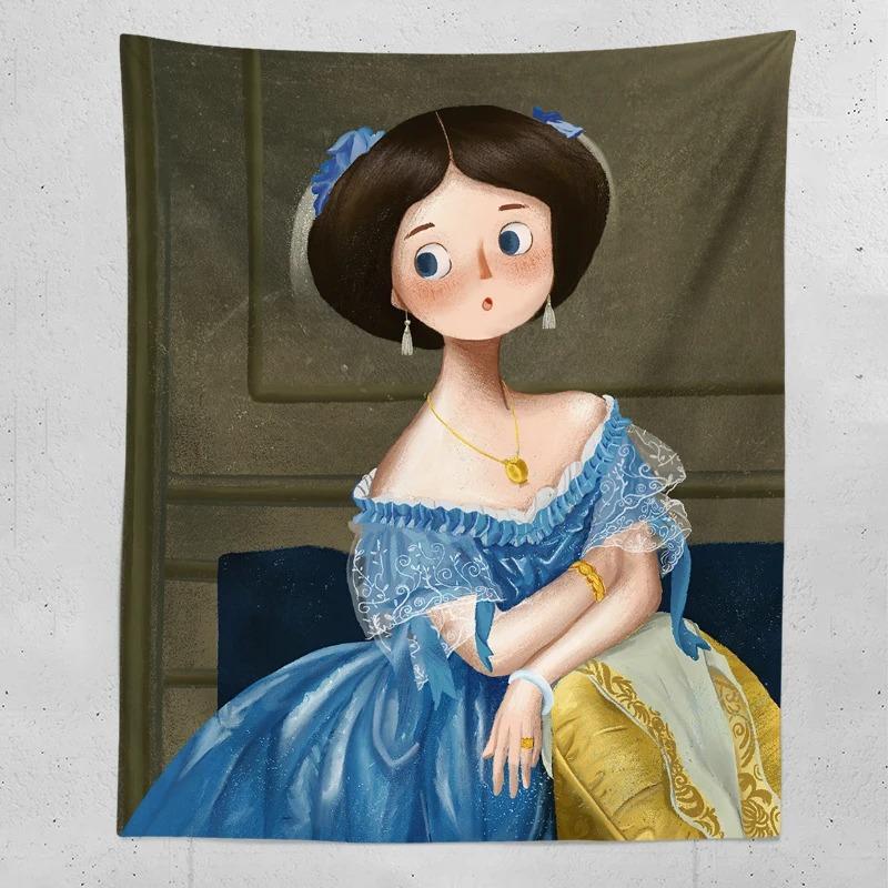 Hand Painted Cute Mona Lisa Decorative Tapestry Home Wall Decoration Office Living Room Tapestry