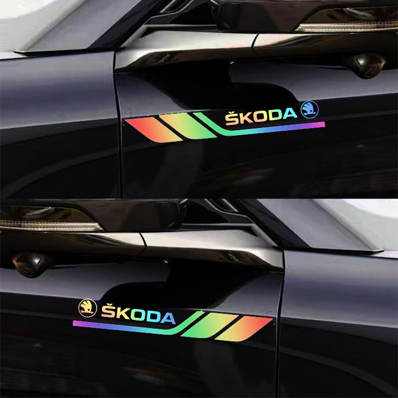 2 Pack Car Rear View Mirror Window Sticker Fender Laser Car Sticker Car Accessories Tool for Skoda RS Octavia Kodiaq Kamiq Fabia BI7