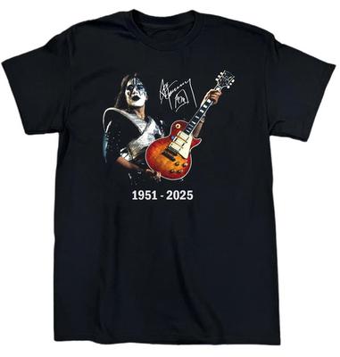 Ace Frehley Rip 1951 - 2025 Черная футболка из плотного хлопка S-5XL JU790 Унисекс футболка