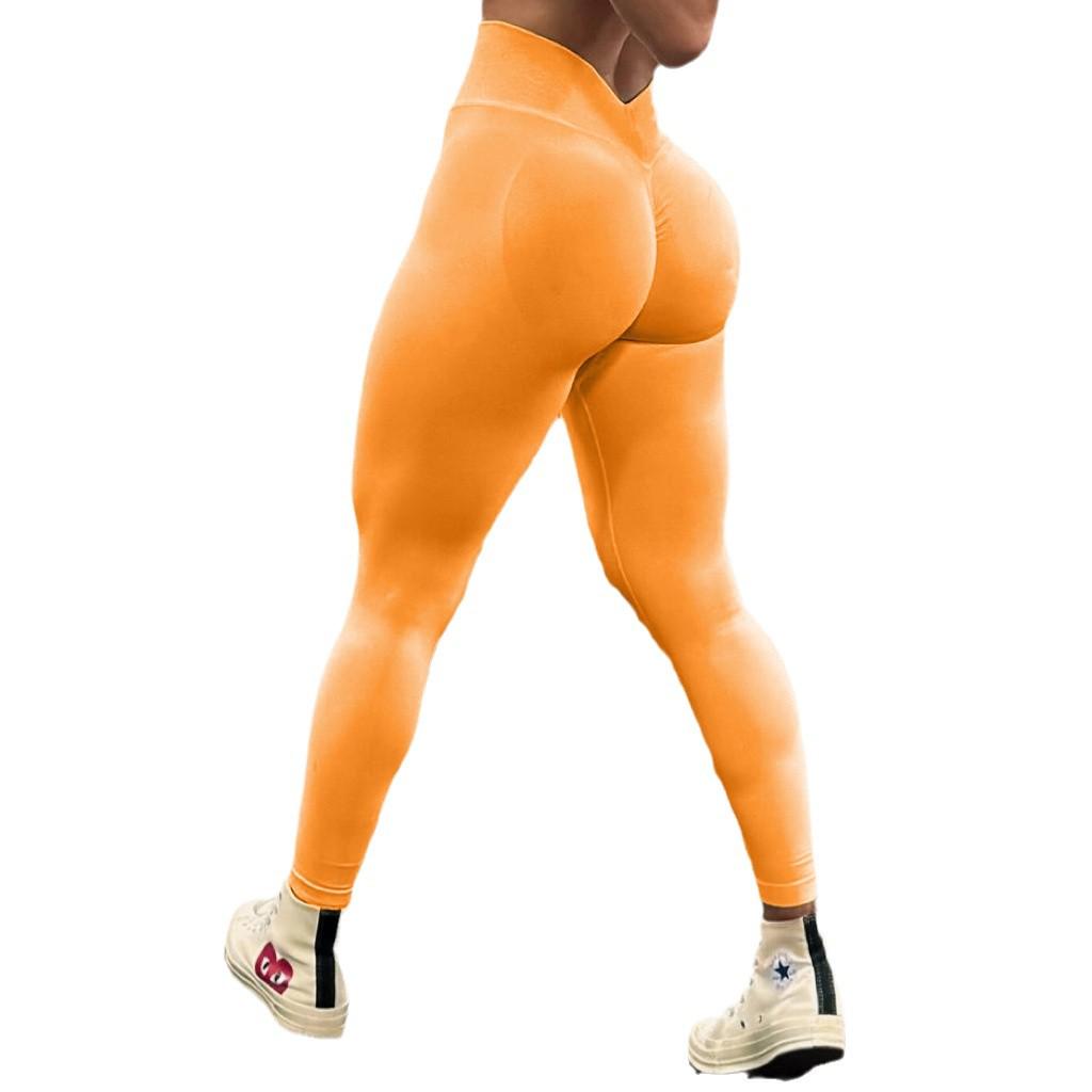 Женские штаны для йоги с высокой талией и V-образным вырезом — бесшовные, облегающие леггинсы персикового цвета для велоспорта и фитнеса