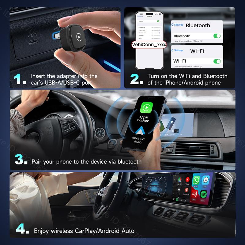 Mini Ultra 4 Wireless Android Auto Box CarPlay Adapter Wired To Wireless Dual Mode USB Plug and Play Car Play Dongle OTA Update