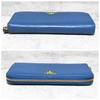 Rare color PRADA long wallet round zipper blue leather logo metal fittings