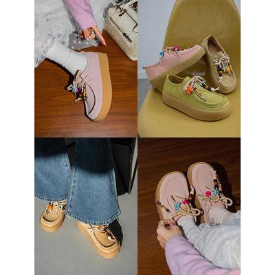 Туфли-кенгуру в стиле ретро на платформе с бусинами, женские, весна 2025, новые британские повседневные универсальные мокасины на шнуровке