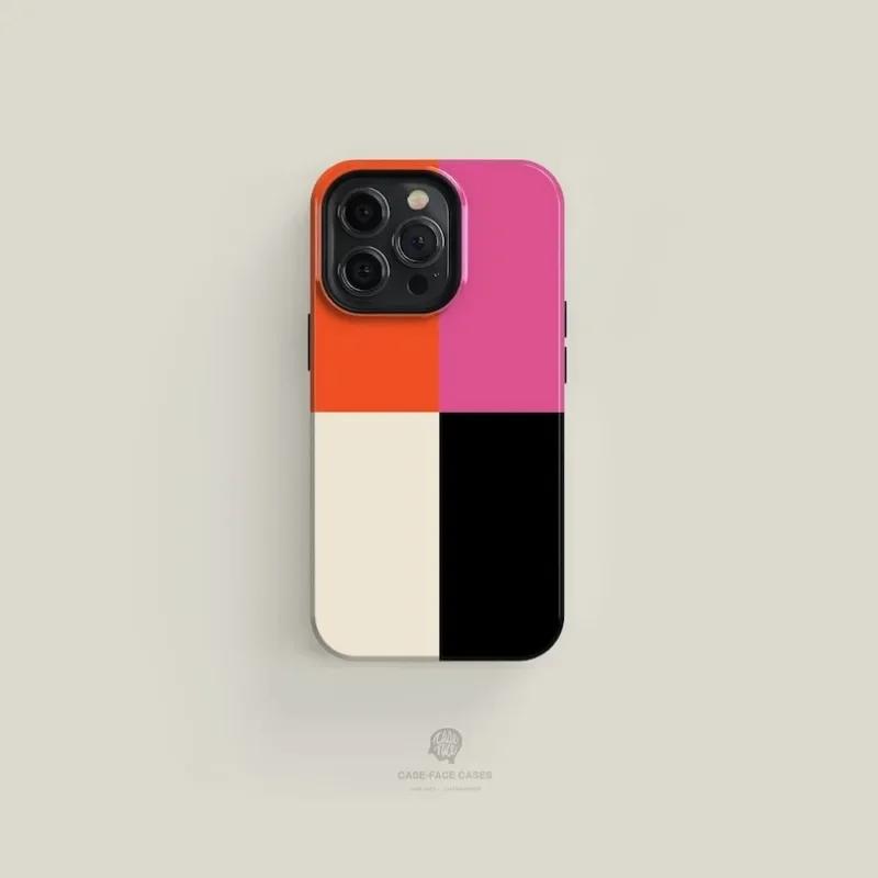 luxury Clmj quare Pink Orange Black Phone Case for iPhone 16 15 14 13 12 11 Pro Max Plus Magnetic Double-layer Back Cover