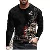 Spring and Autumn Horror Skull Pattern 3d Printed O-Collar Long Sleeve Loose Vintage Printed Men's T-shirts