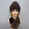 Зимний Теплый Женский Набор Шапка Шарф Вязаная Норковая Шерсть Закрытая Помпон Шапка Шарф Натуральный Мех Высокое Качество