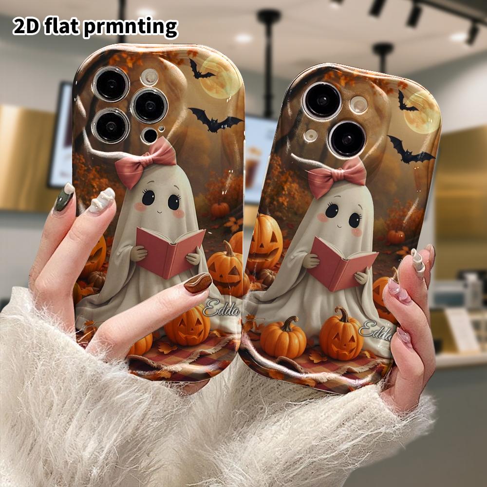 Чехол для телефона: 2D плоский, подходит для iPhone 18 17 16 15 14 13 12 Pro, защитный чехол, украшение для телефона, маленький призрак читает книгу, Хэллоуин и Крис