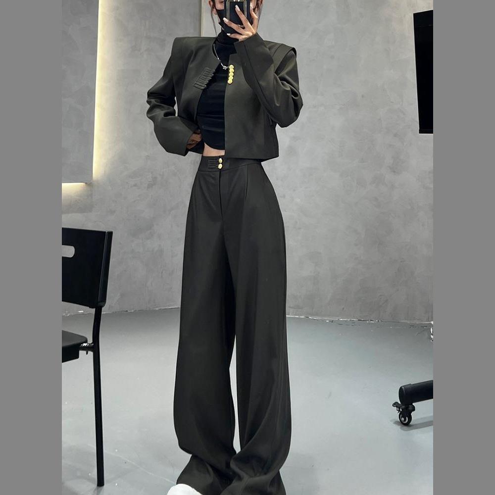 Женский китайский ретро-костюм из двух частей: Куртка с длинным рукавом и брюки с высокой талией от Пана Коу