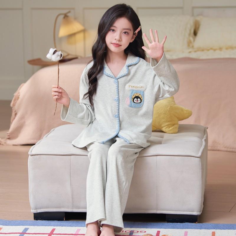 100% Cotton Girls Pajama Set Long Sleeve Cartoon Print Sleepwear Comfortable Home Outfit Fall