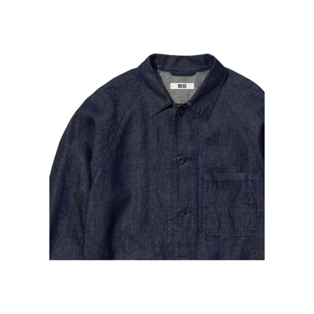 Uniqlo Однотонная повседневная куртка с длинным рукавом на одной пуговице, унисекс, темно-синяя 457212-68