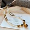 High Matching Retro High Quality Natural Tiger'S Eye Stone Artificial Crystal Pearl Collarbone Chain Pendant Necklace