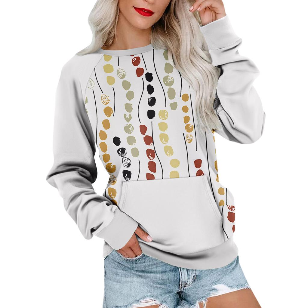 Женская толстовка с длинным рукавом, повседневная, с круглым вырезом, симпатичная, с принтом, легкая толстовка с карманом