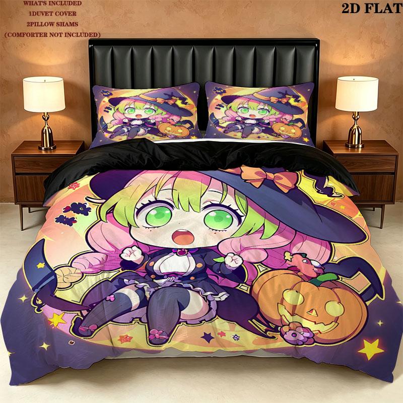 Demon Slayer Pattern Bedding Quilt Set Quilt Cover Pillowcase Home Birthday Gift(1 * duvet cover + 2 * pillowcase, without core)
