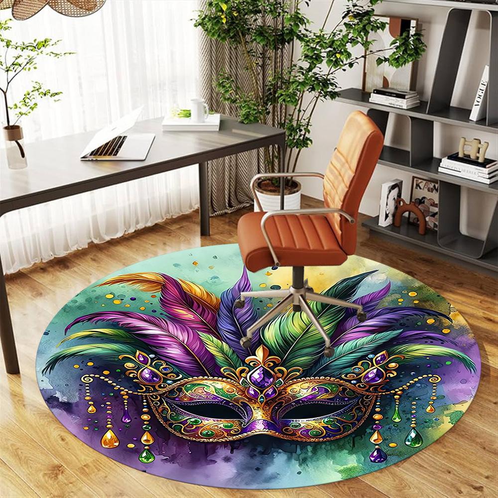 1pc mask feathers Round Chair mat Area Rug - Non-Slip, Floor Mat for Office, Bedroom, home decor Christmas Gift-1002358