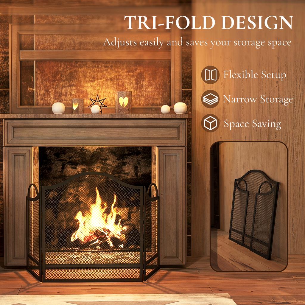 Floral 3-Panel Folding Fireplace Screen 122 x 1 x 74 cm Black