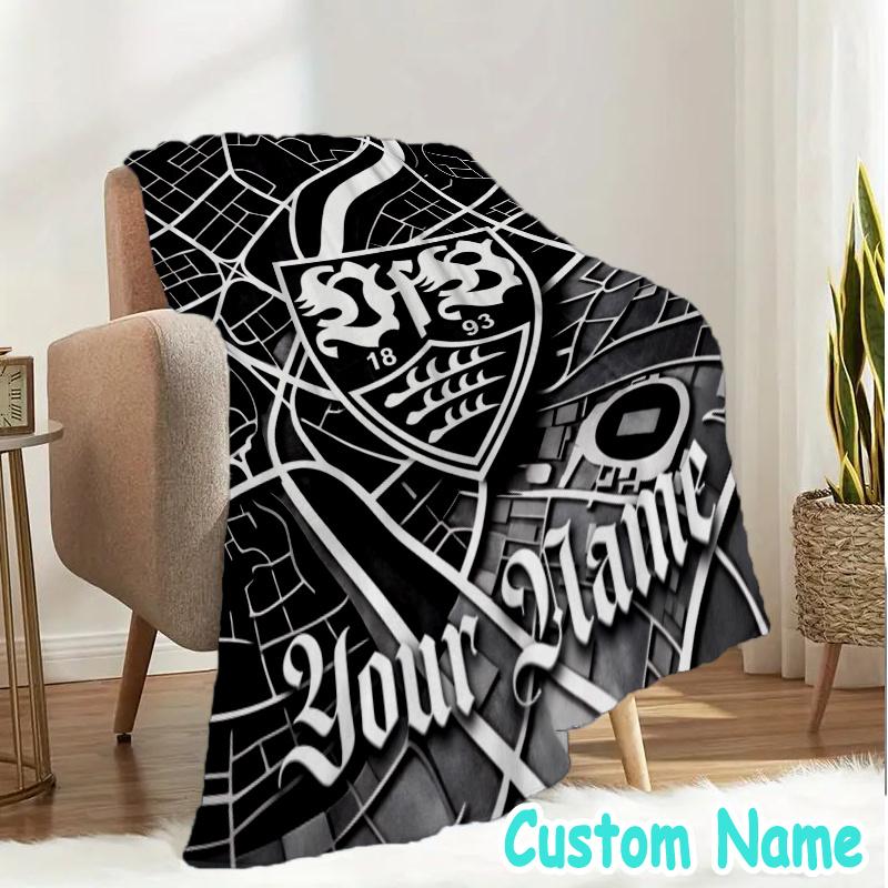 Custom Name Vfb Stuttgart Crest Throw Blanket - Perfect for Couch, Bed, Office, and outdoor Travel - Ideal Gift for Christmas & Holidays