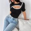Женская летняя футболка с круглым вырезом и коротким рукавом с наклейкой и декоративным принтом