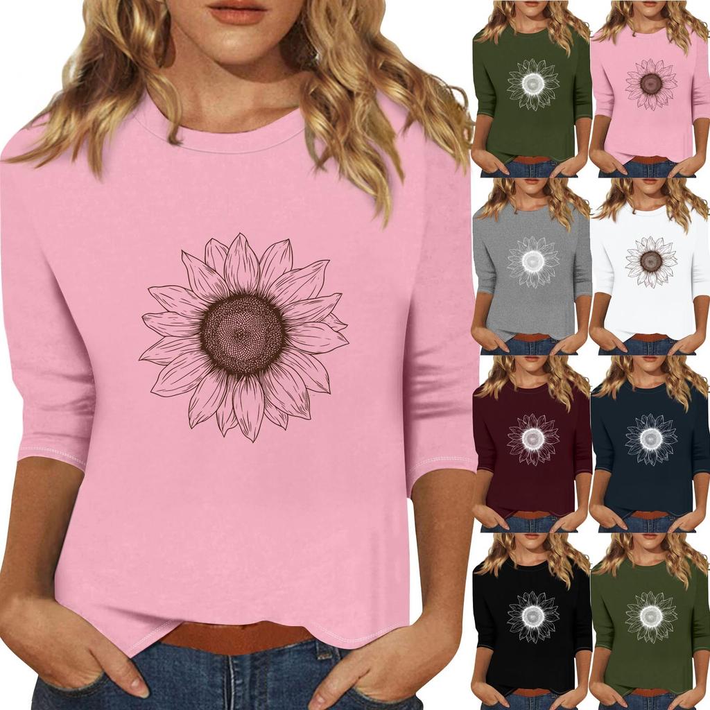 Women's Fashionable Casual Three Quarter Sleeve Printed Collar Pullover Top