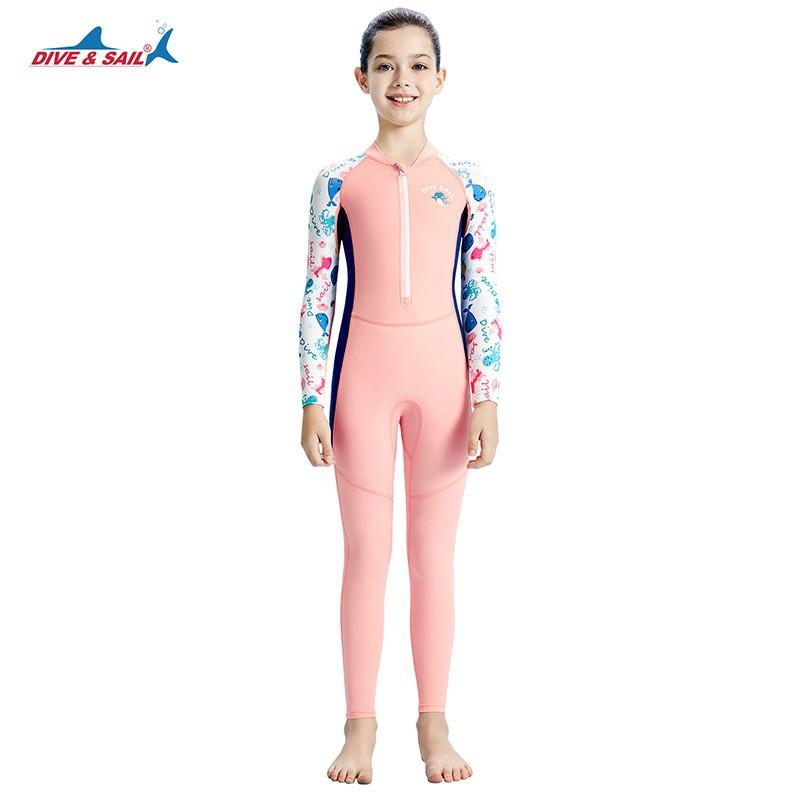 Kids Girls UV Protection Rash Guard Swimsuit Long Sleeve One-Piece Dive Suit Swimming Snorkeling Water Sports