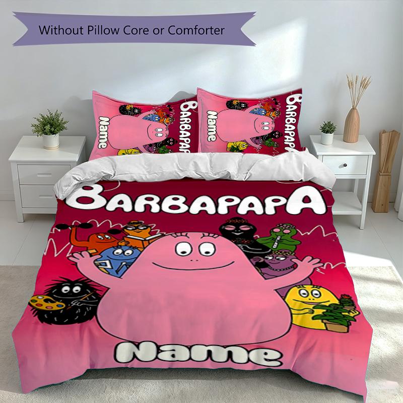 3pcs Custom Name Barbapapa Set,Includes 1 Duvet Cover and 2 Pillowcases,All-season Bedroom Decor