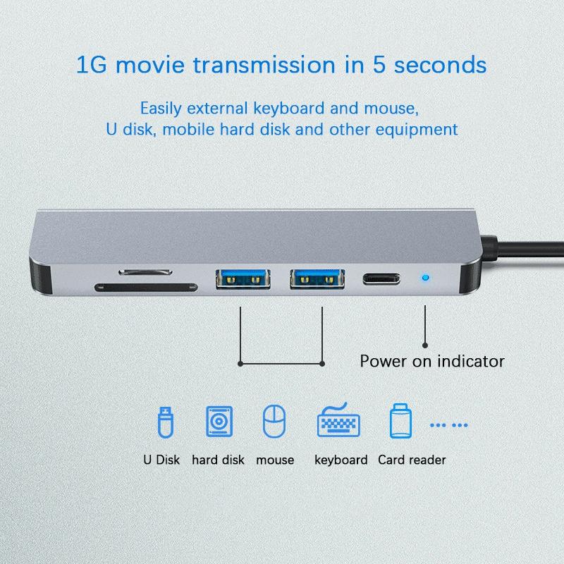 Новый адаптер USB 3.0 Type-C к адаптеру HDMI 4K Thunderbolt 3 USB C Hub, Hub 3.0 TF SD Reader Slot PD для MacBook/Huawei Mate/Mi Noteboo