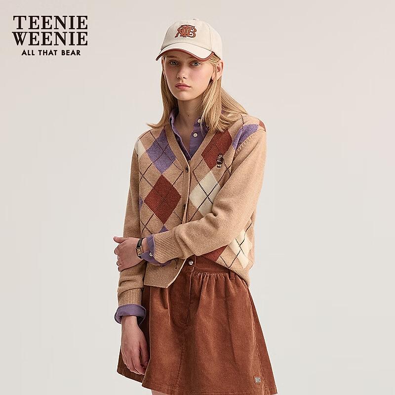 Женский вязаный кардиган Teenie Weenie в стиле ретро с V-образным вырезом и ромбовидным узором