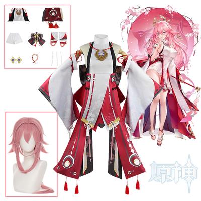 Костюм для косплея Yae Miko Genshin Guuji Yae, необычные наряды, платье Yae Miko, парик, костюм на Хэллоуин, костюм для женщин