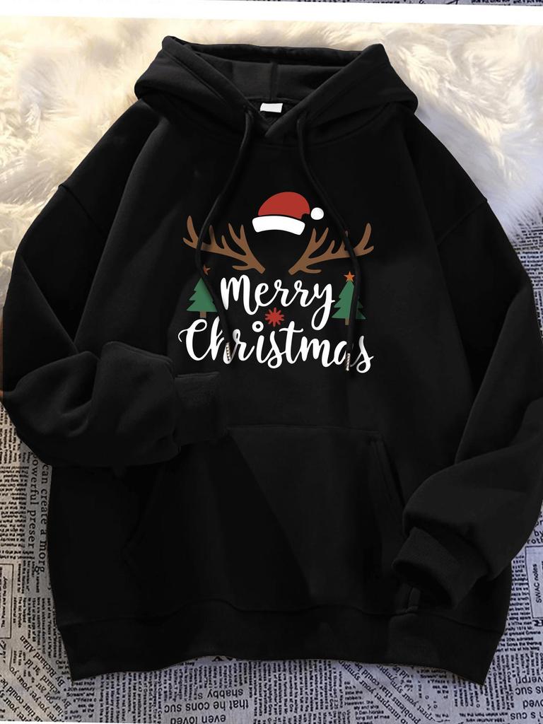 Унисекс - Толстовка с подкладкой MEIIY CHRISTMAS унисекс Универсальная толстовка Удобная Повседневная с длинным рукавом Пуловер Уличный стиль для улицы Простой СЛОГАН Модный Повседневный
