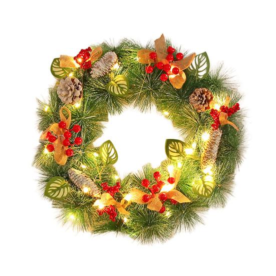 Pre-Lit Christmas Wreath for Front Door 12 Inches LED Lighted Artificial Christmas Wreath with Pine Cones Berries for Indoor Outdoor Decor