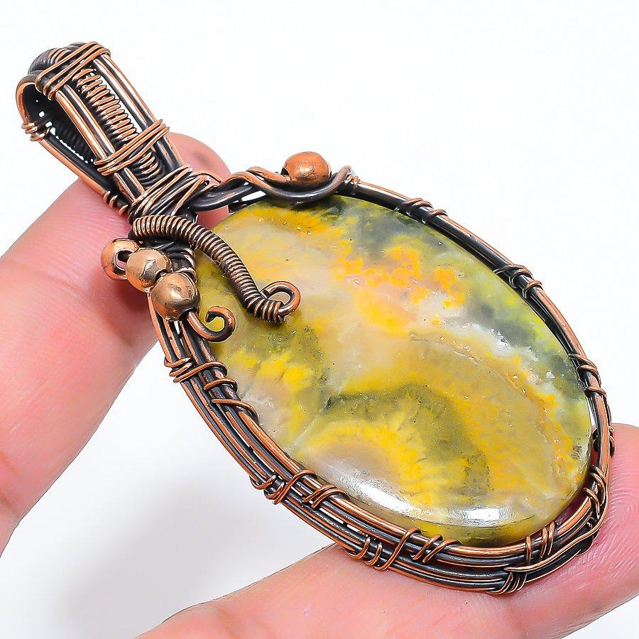 Bumblebee Jasper Handmade Copper Wire Wrap Jewelry Pendant 2.84" t0Z42